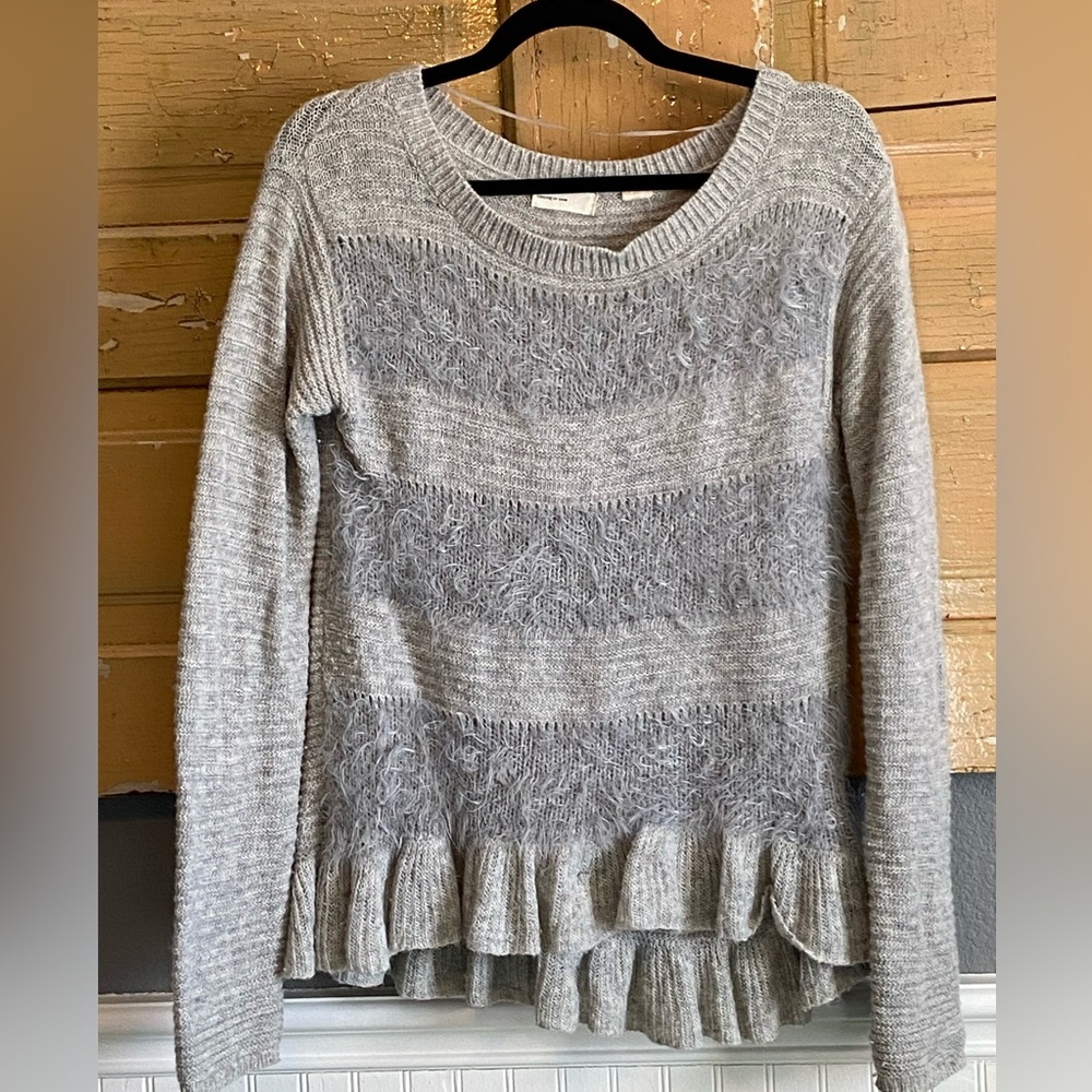 Anthropologie Gray Sweater with Ruffle Hem